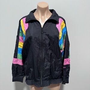 Adidas Windbreaker Bomber Jacket Colorful Stripe Sleeves Medium Retro 80s 90s